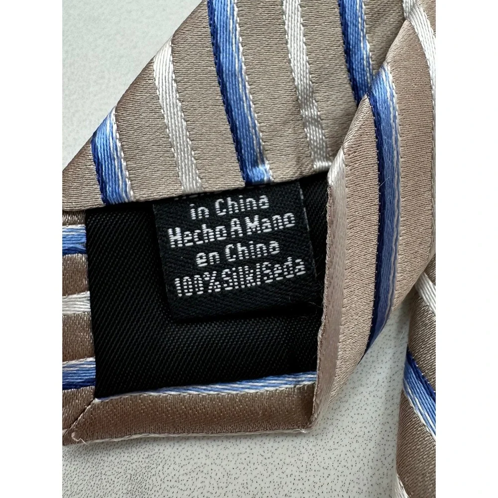 NWT Croft & Barrow Mens Silk Tie Taupe Blue White Striped Nathaniel Core